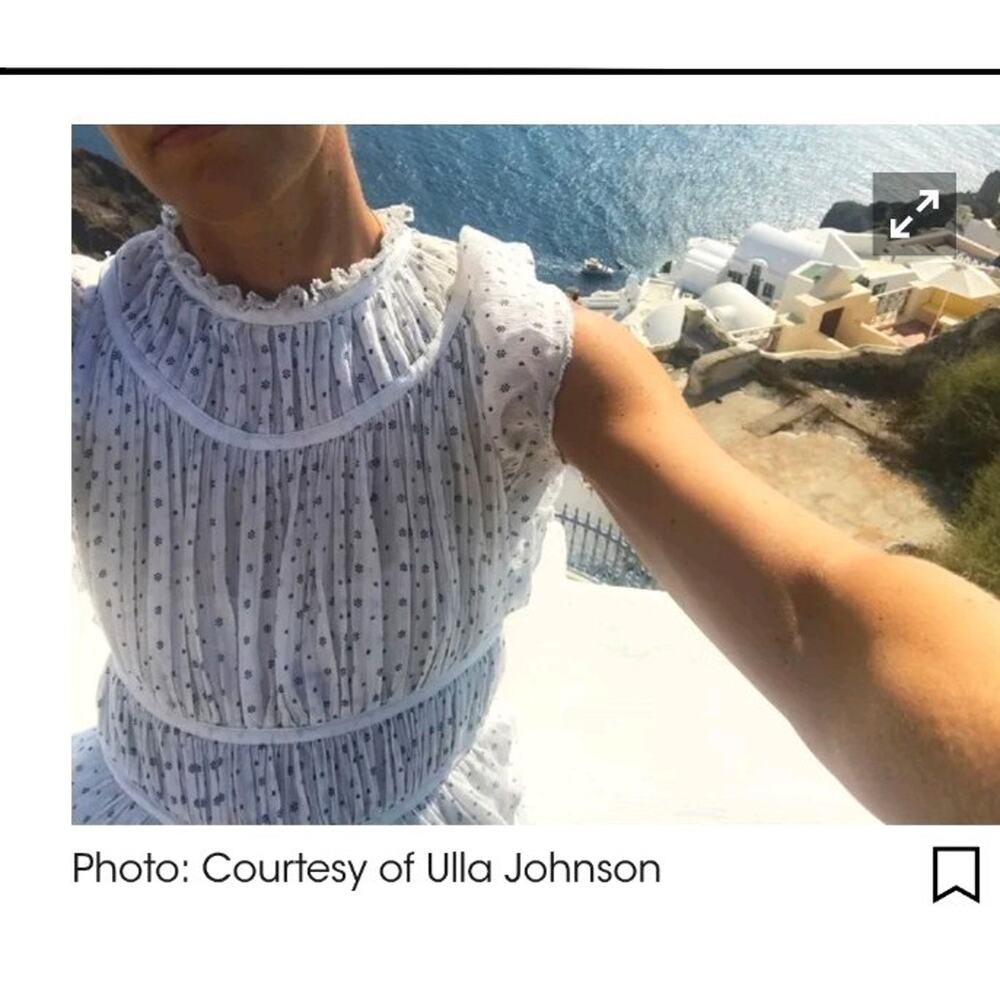 Ulla Johnson White/Blue Floral Handkerchief High Neck Flutter Sleeve Dress Sz 2 - Picture 12 of 12